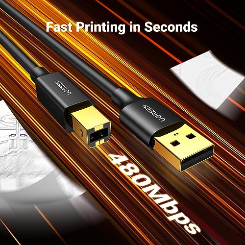 UGREEN USB A to B Printer Cable 15ft, High Speed for HP Canon Brother | 480Mbps Data Transfer, Plug and play, Durable PVC, Works with HP, Canon, Brother, Samsung, Dell, Epson, Lexmark, and More - size: 15FT
