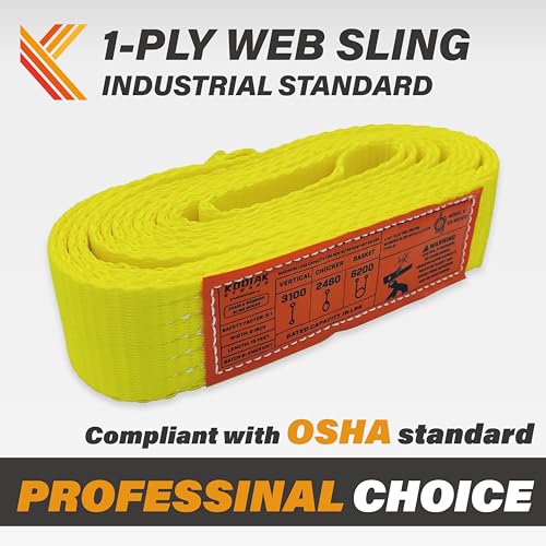1-Ply Lifting Sling Straps 2”x 20ft - 3100lbs Vertical Capacity Heavy Duty Flat Eye Lift Sling, for Rigging Moving Towing Hoisting -2Pack - Kodiak Straps - color: 2 PACK, size: 2inch x 20ft
