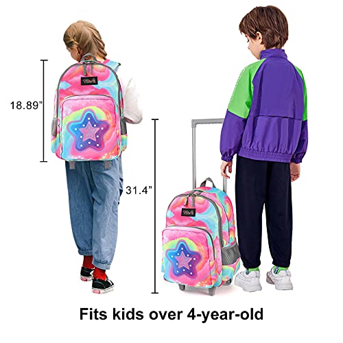 Tilami Rolling Backpack 18 inch Double Handle with Lunch Bag Wheeled Kids Backpack (Starlight) - color: Starlight