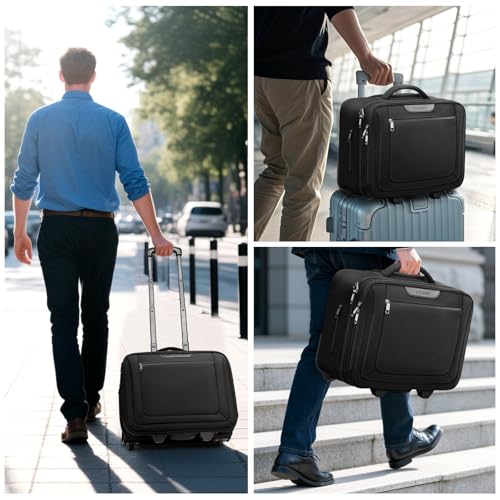 Ytonet Rolling Laptop Bag, Rolling Briefcae for Men Women, 17.3 Inch Water Resistant Laptop Bag with Wheels, Overnight Roller Computer Bag Laptop Briefcases for Work Carbon Black