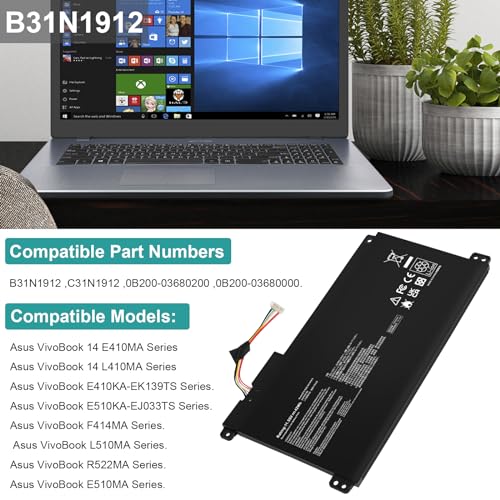TREE.NB B31N1912 C31N1912 Laptop Battery Replacement for ASUS VivoBook 14 E410M E410MA L410M L410MA E410KA F414MA E510MA E510KA L510MA R522MA E410MA-EK026TS L410MA-BV058TS E510KA-EJ033TS 11.55V 42Wh - size: ‎B31N1912