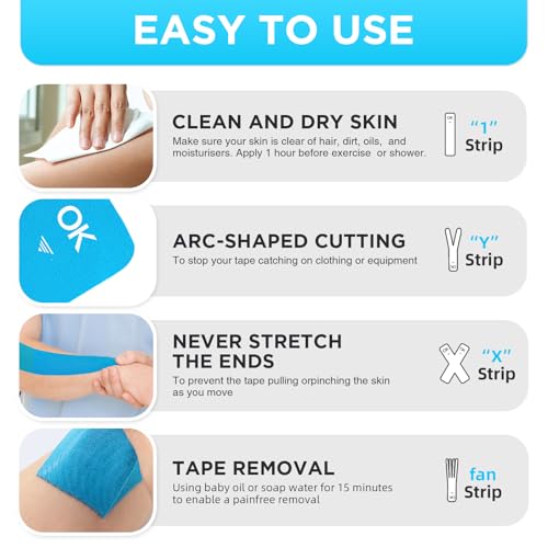 OK TAPE Precut Elastic Kinesiology Tape, 20 Strips, 2inch x 16ft, 2 Rolls | Sensitive Skin Friendly Latex Free Hypoallergenic Athletic Tape Roll for Muscle Joint Knee Waterproof Light Blue - color: Light Blue, size: 2 Rolls