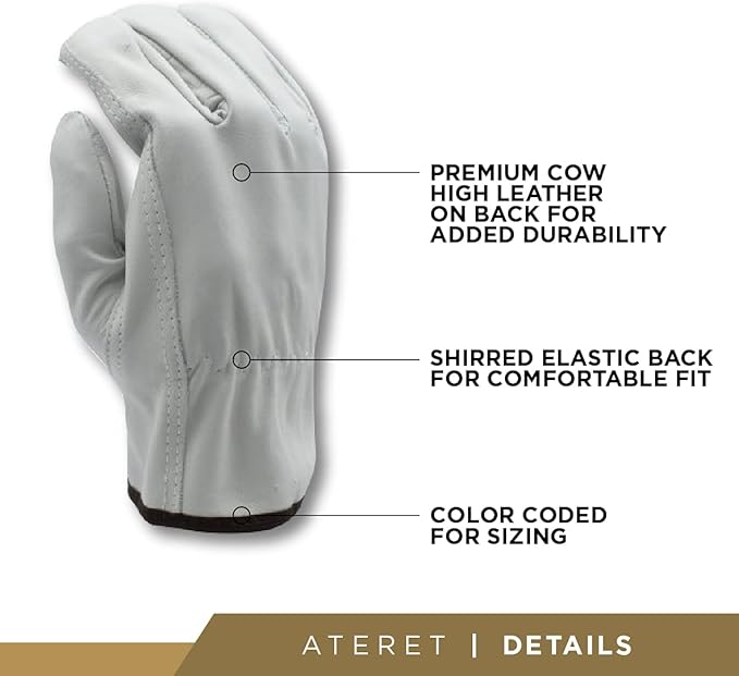 ATERET 36 Pairs 2X-Large Heavy Duty Durable Cowhide Leather Work Gloves I Driver Gloves for Truck Driving, Warehouse, Gardening, Farming