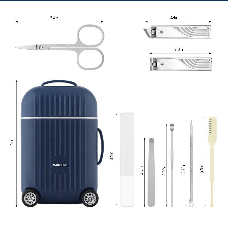 Manicure Set 8 in 1 Stainless Steel, Nail Clippers Scissors Pedicure Tools Kit - Portable Travel Grooming Kit for Men and Women with Mini Travel Box Packaging (Green) - color: Green