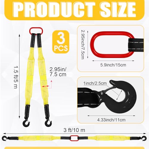 2 Pack Lifting Slings Straps with Hooks Web Slings Capacity Polyester Bridle Sling Heavy Duty Two Leg Lifting Straps for Engines Cranes Hoists Truck (3.3ft,Yellow) - color: Yellow, size: 3.3ft