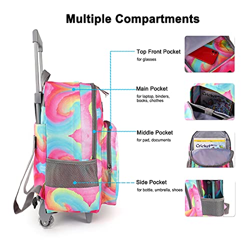 Tilami Rolling Backpack 18 inch Double Handle with Lunch Bag Wheeled Kids Backpack (Starlight) - color: Starlight