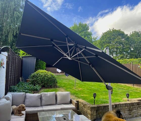 PURPLE LEAF 11 Feet Double Top Deluxe Solar Powered LED Square Patio Umbrella Offset Hanging Umbrella Outdoor Market Umbrella Garden Umbrella, Grey