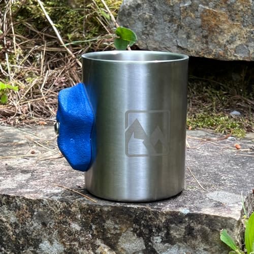Rock Climbing Mug with Real Crimp Handle - 12oz Stainless Steel Pinch Hold Mug Climber Gift (Blue) - color: Blue