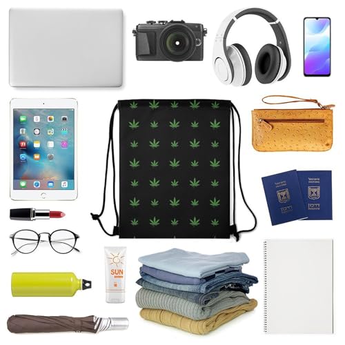 Swim Drawstring Bag Waterproof Sports Backpack for Beach Gym Training Gear Storage Lightweight Unisex Sackpack, Weedleaf Pattern Bags - color: Picture (39)