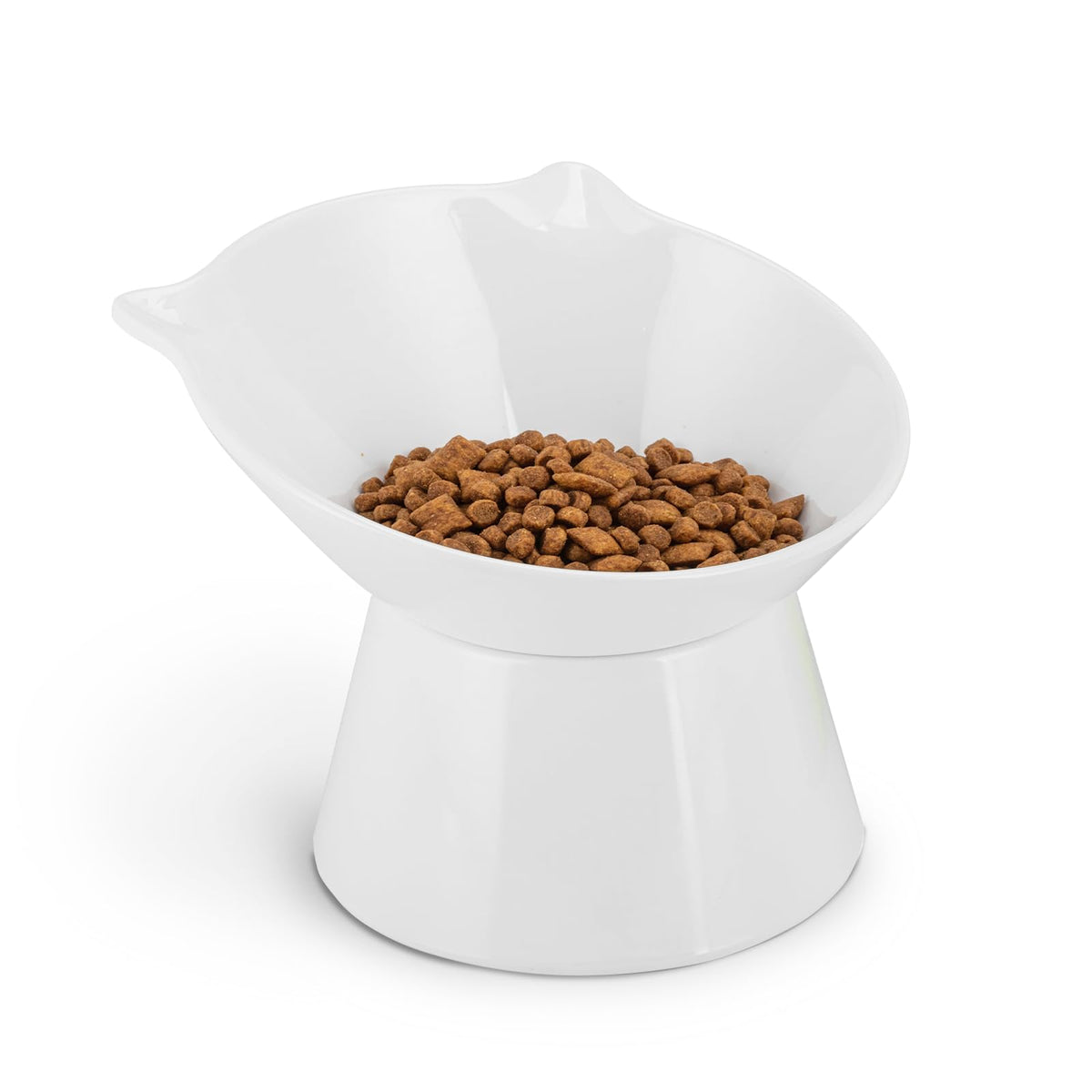 Raised Cat Bowls, 6.3" Extra Wide Shallow Elevated Cat Bowl Detachable, 15° Tilted Whisker Friendly Cat Feeding Bowl, 16oz Capacity, Anti-Vomiting, Neck Protection, Food&Water for Cats Puppies, White