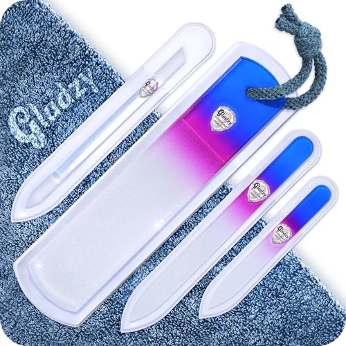 Genuine Czech Glass Nail File Set - Callus Remover Foot Rasp, Cuticle Pusher Manicure Stick, Double Sided Etched Different Grit Surface, Professional Nail Care Tool, Made in EU - color: All-in-one Set - Aqua Magenta