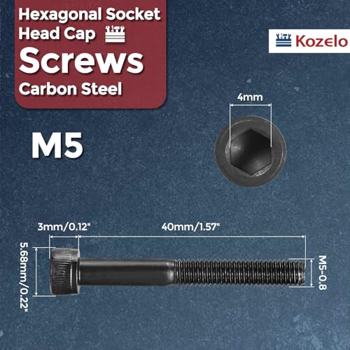 25pcs Socket Head Cap Screws - [M5-0.8 x 40mm] Alloy Steel Black Oxide Grade 12.9 Internal Hex Screw for 3D Printer Furniture Industrial Use, Black - size: M5-0.8x40mm