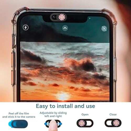 6Pcs Laptop Camera Covers Webcam Cover Slide Floral Daisy Pattern Privacy Security Guard Slide Phone Webcam Protector for Laptop Desktop Computers Smartphones Tablet Notebook Mini PC - color: Daisy Black