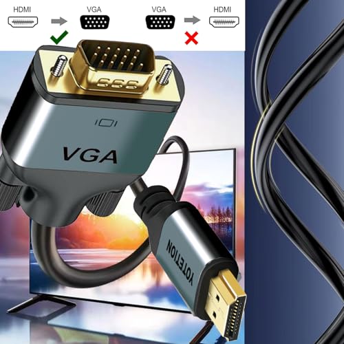HDMI to VGA 25Ft Cable with IC, Gold-Plated HDMI to VGA Compatible for Computer, Desktop, Laptop, PC, Monitor, Projector,HDTV, Raspberry Pi, Roku, Xbox and More, Green-Gray Aluminum Shell - size: 25FT