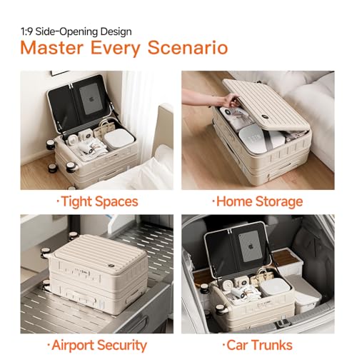 Expandable Lightweight PC Hard Shell Suitcase, 24-inch Luggage with TSA Lock, Top Opening & Cup Holder - Ideal for Business Travel Suitcase (Beige, Checked-Medium 24-Inch) - color: Beige, size: Checked-Medium 24-Inch