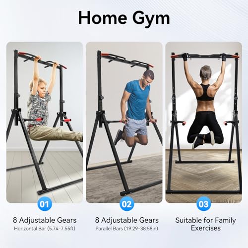 Freestanding Pull Up Bar Station for Home Gym - Adjustable Height 5.74-7.55ft, 440lbs Capacity Pull-Up Bar for Strength Training, Foldable Chin Up Equipment