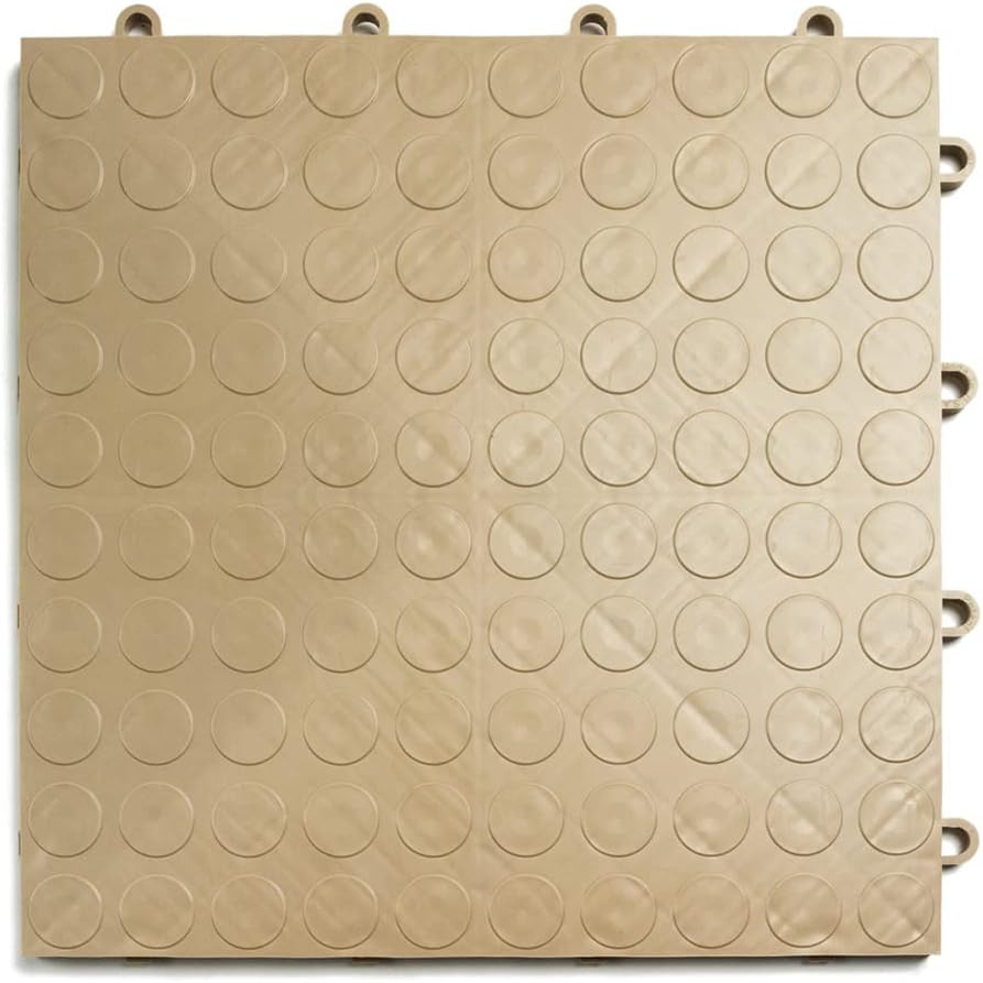 Big Floors GarageDeck Coin Pattern, Durable Copolymer Interlocking Modular Non-Slip Garage Flooring Tile (Beige, 24 Pack of 12 x 12" Tiles)