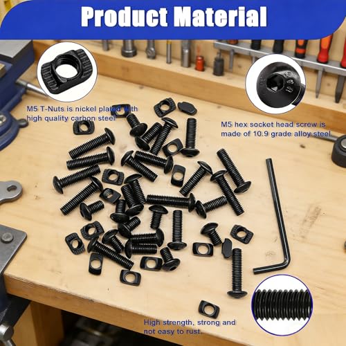 Taiss 210PCS M5 T-Nuts and Bolts Kit for 2020 Aluminum Extrusion Hardware,Hammer Head M5 T-Slot Nut,M5x8/12/16/20mm Hexagon Socket Screws with Hex Wrench - size: 210PCS M5 T-Nuts Screw Kit