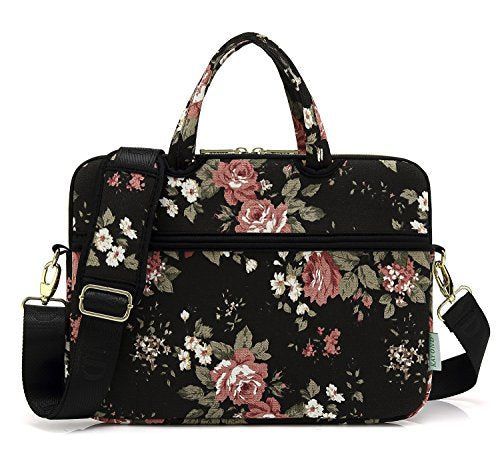 Black C Rose Patten water resistant Laptop Shoulder Messenger Bag Case Sleeve for 15 Inch 15.6 Inch Laptop,Laptop Briefcase - color: Black C Rose, size: 15-15.6 Inch