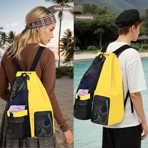 Beach Backpack with Wet Pocket Drawstring Mesh Beach Bag Waterproof Swimming Pool Backpack for Men and Women - color: Yellow