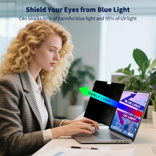 Magnetic Laptop Privacy Screen 15.6" 16:9, Anti-Glare & Blue Light Filter | Removable, Matte finish, Anti-glare, Anti-bubble, Anti-spy, Blocks blue light, High definition clarity, Scratch resistant - size: 15.6 Inch 16:9 Laptops