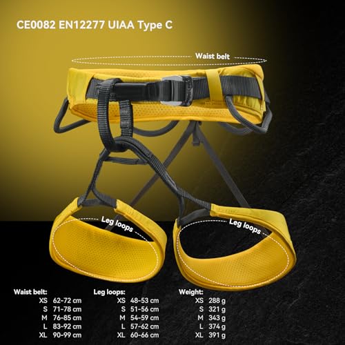 KAILAS Airo Rock Climbing Harness Men Roofing Harnesses Rescue Mountaineering Safety Belt Women Comfortable Lightweight - color: Yellow, size: X-Small