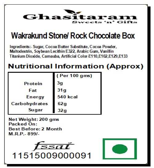 Ghasitaram Gifts Rakhi Gifts for Brothers Rakhi Chocolate Wakrakund Stone/Rock Chocolate Box with Pearl Rakhi