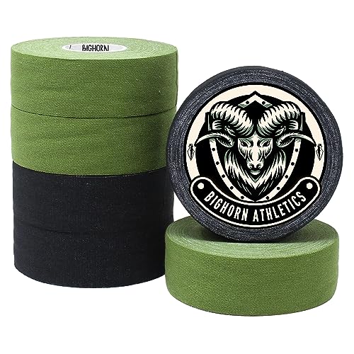 Bighorn Athletics Boxing Tape 1" × 45ft, 6 Rolls, Military Green & Black | Extra sticky 1" athletic tape for boxing & hand wrapping. Strong adhesive, EZ-tear. Protects knuckles, no residue on skin. - color: Military Green & Black