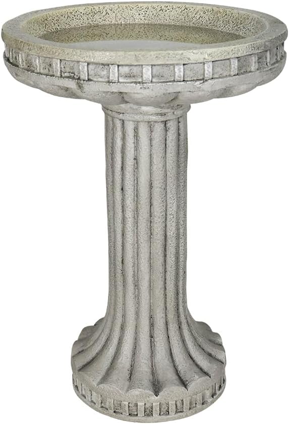 24 Inch Height Outdoor Bird Bath - Fibre Reinforced Concrete Large Bird Bath Stylish with Modern Pedestal for Garden, Patio, Backyard, Lawn - 16”W X 24”H Contemporary Birdbaths & Supports