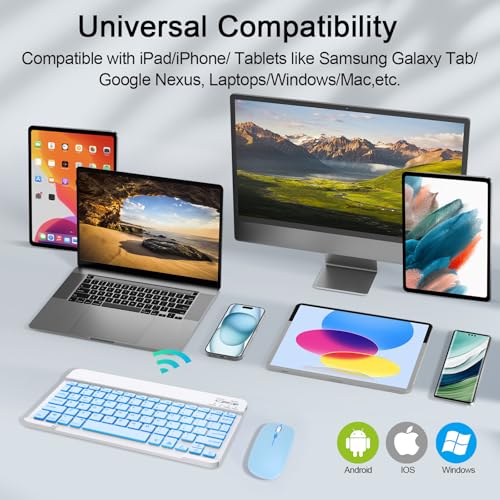 Wireless Keyboard And Mouse Combo, Rechargeable Bluetooth Keyboard & Mouse with 7 Color Backlit and 2.4 GHz Wireless USB Receiver, Compatible with Phone, iPad, PC, Laptop, Windows/iOS/Android, Blue - color: Blue+Backlight