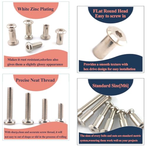 M6 x 5/8" Hex Drive Socket Cap Bolts Screws Kit,ALLOYPRO 40-Sets Binding Post Screws Socket Cover Connecting Bolt Fixing Post Screw for Furniture Chair Crib Table Cabinets,M6x16mm - color: Silver, size: Silver-M6*16mm-40sets