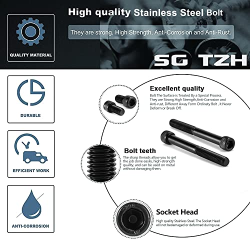 1/2-13 x 1 Inch Socket Head Cap Screws Bolts, 20Pcs 304 Stainless Steel 18-8, Allen Socket Hex Drive, Full Thread, Black Oxide by SG TZH(with Hex Spanner) - size: 1/2-13 x 1"