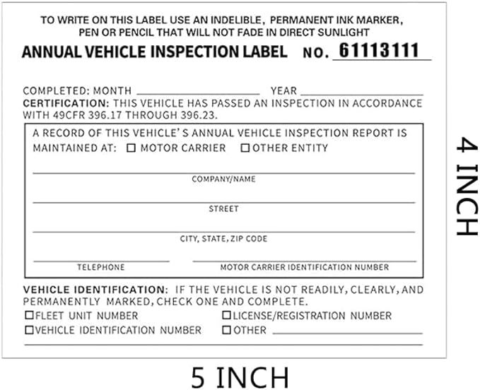 25 Pack 3-Ply Carbonless Annual Vehicle Inspection Report Form with White Interior Inspection Label and Red Exterior Aluminum Inspection Label