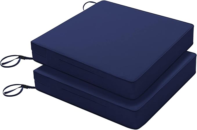 Favoyard Patio Chair Cushions 18 x 18 x 3 Inch Waterproof Outdoor Seat Cushions for Patio Furniture 3-Year Color Fastness Garden Sofa Couch Pads with Handle & Adjustable Straps Set of 2, Blue