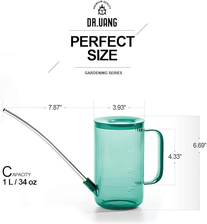 Small Watering Can Indoor Plants with Long Spout (1L, Emerald)