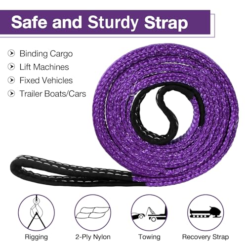 Lift Sling Straps,1" x 7' 2-Ply Heavy Duty Flat Eye Lift Sling | Twist Eye Polyester Lifting Sling Straps Nylon Tree Saver Recovery Strap Web Slings Rigging Moving Tow Hoisting Gear Strap - color: Purple, size: 1" x 7'