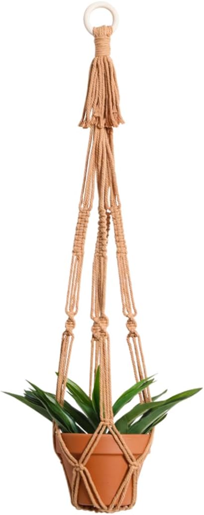 Artilady Plant Hanger Indoor Macrame Hanging Planters for Plants Holder Boho Brown Basket No Tassels Farmhouse Rustic Window Wall Decor