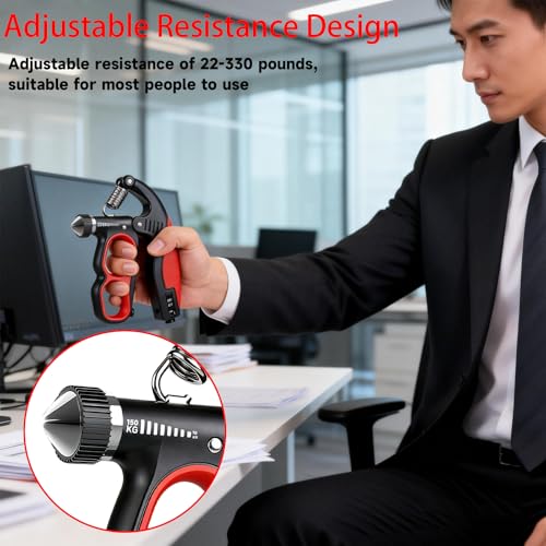 Hand Gripper Strengthener, 22-330LB Adjustable Resistance Grip Strength Trainer with Counter, Forearm Exerciser for Injury Recovery and Muscle Building - color: Orange