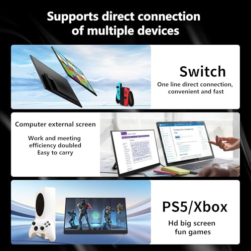 cjc 14" Portable Monitor,FHD 1080P Ultra Slim Gaming External Display Monitor with Built-in Kickstand,75% sRGB,USB-C/HDMI Plug and Play, Second Screen for Laptop, PC, PS5, Mac, Xbox,Switch - size: 14" 60Hz