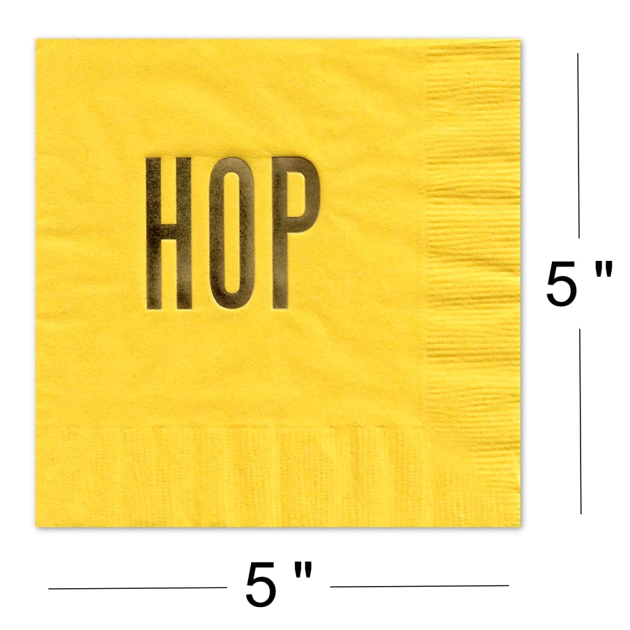HOP HOP Easter Cocktail Beverage Napkins (20 pcs) Coral and Yellow with Gold Foil Party Decorations by Nerdy Words