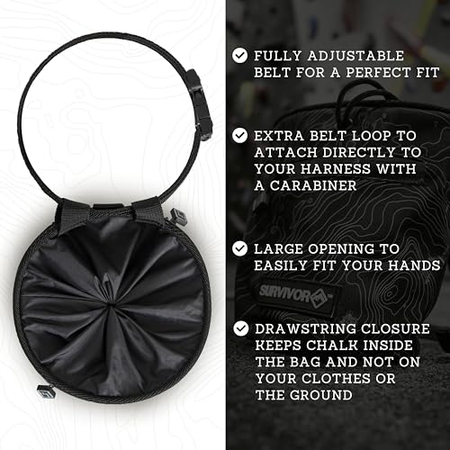 SURVIVOR Chalk Bag + Refillable Chalk Ball + 250ML Liquid Chalk Bundle