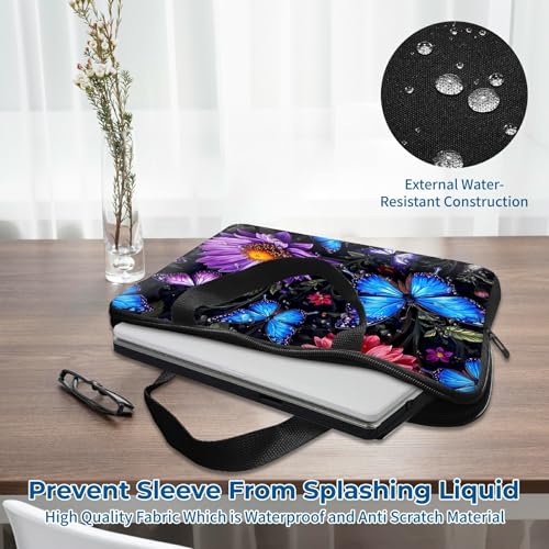 Laptop Sleeve with Handle 13 Inch, Waterproof Laptop Case Bag, Butterfly Flowers Pattern Design Computer Sleeve Compatible with MacBook Air, Pro, HP, Dell, Lenovo, ASUS - color: Butterfly Flowers, size: 13inch(13-13.6")