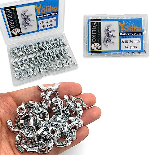40 PCS 3/16-24 Inch Wingnuts, Quality Carbon Steel Wing Nuts Zinc Plated Fasteners Parts Butterfly Nut, Hand Twist Tighten Hardware Nuts Butterfly Wing-Nut 3/16-24” Assorted Kit - size: 3/16"-24 - Carbon Steel - 40 Pcs