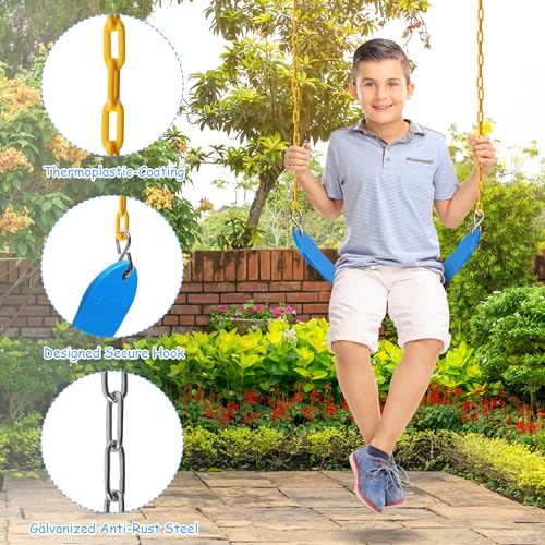 Sunnyglade 2PCS Swings Seats Heavy Duty with 66" Chain Support 250lb Blue | Playground Outdoor Swing Seat Replacement with Snap Hooks, Coated Chains, Soft Eva Seat, Non-Slip Design & 250 Lb Capacity - color: Blue