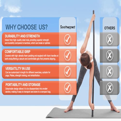 ZJchao Yoga Stick, Multifunctional Stretching Bar with 4 Steel Bars and Non Slip Handles for Shoulder Mobility, Flexibility and Balance Training in Yoga and Fitness