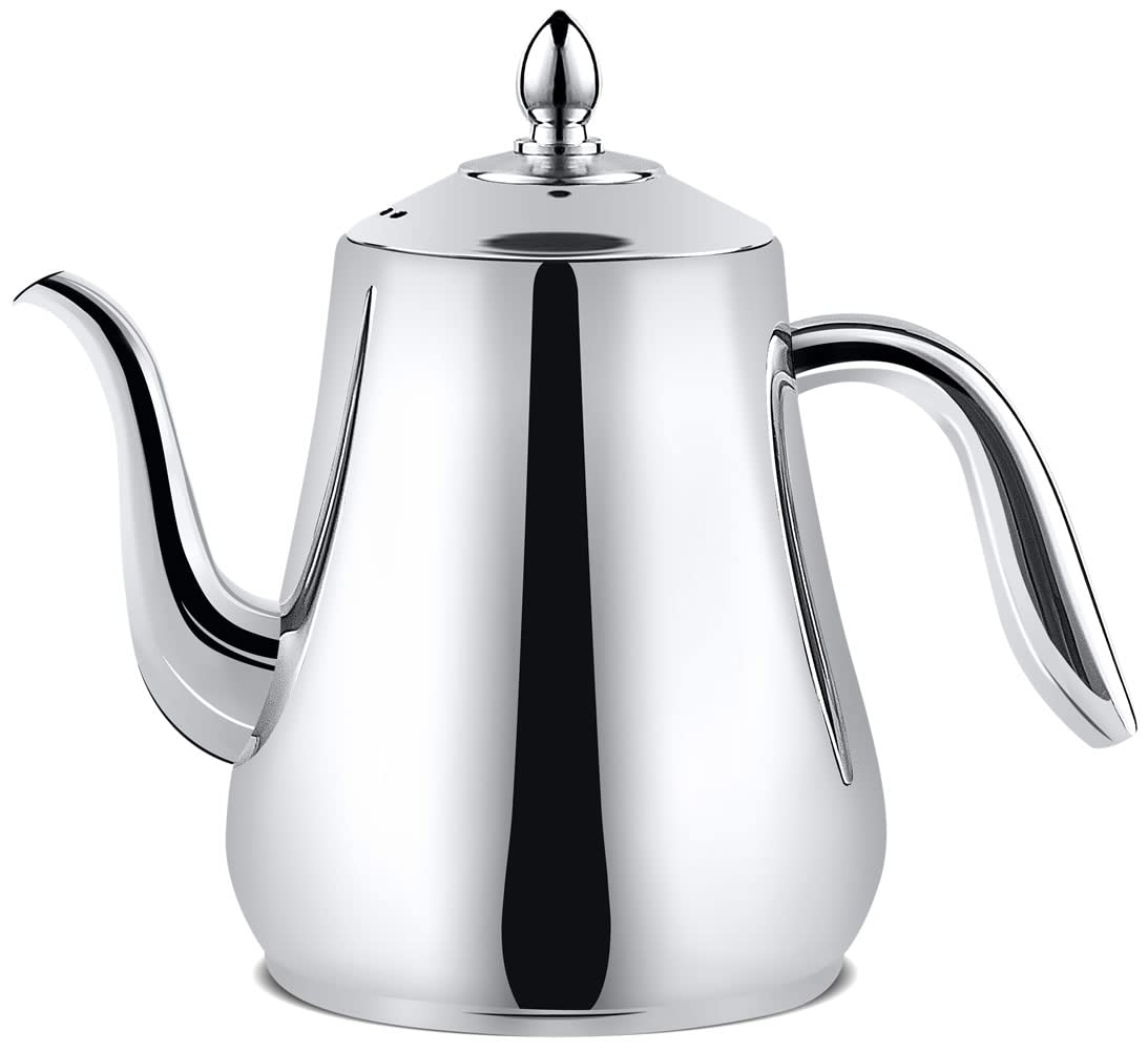 SANQIAHOME Stainless Steel Teapot with strainer Tea Pot With Removable Infuser or filter for Loose Leaf and Tea Bags cold water Pitcher Tea Maker Dishwasher Safe (silver, 1550ml(51Oz))