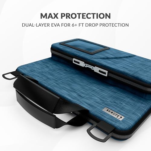 13-14 Inch Always-on Chromebook Protective Hard Case with Accessory Pouch and Adjustable Shoulder Strap - color: Deep Blue