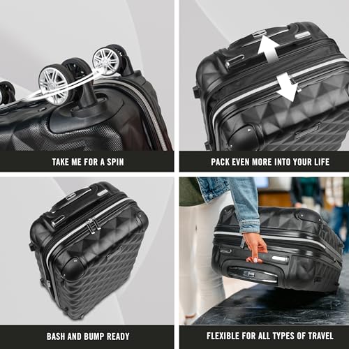 Kenneth Cole REACTION Diamond Tower Collection Lightweight Hardside Expandable 8-Wheel Spinner Travel Luggage, Black, 24-Inch Checked - color: Black, size: 24-Inch Checked