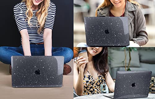 CISSOOK Black Glitter Case for MacBook Air 13.6 inch 2025 2024 2022 Release Model A3240 A3113 A2681, Sparkly Black Hard Shell Case with Keyboard Cover USB Adapter for MacBook Air 13 M2 M3 M4 | A3449 A3240 A3113 A2681, Sparkly Hard Shell Case Keyboard Cove