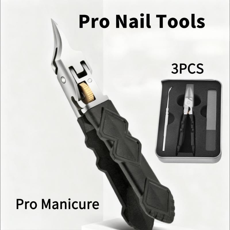 Black Anti-Slip Grip Gear Lock Nail Clipper Set with Ultra-Sharp Tips for Precise Access to Nail Grooves Professional-Grade Manicure Tool for Men Seniors Curved Sharp Blades